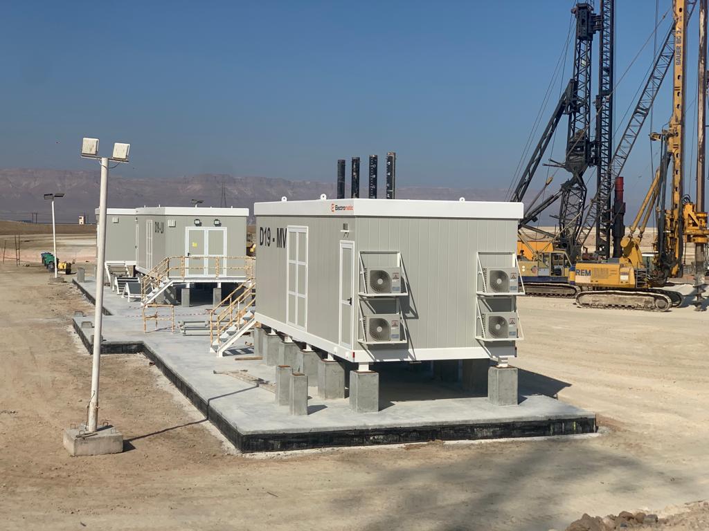 Two electrocentres installed on concrete foundations at Arab Potash in Jordan’s Dead Sea desert